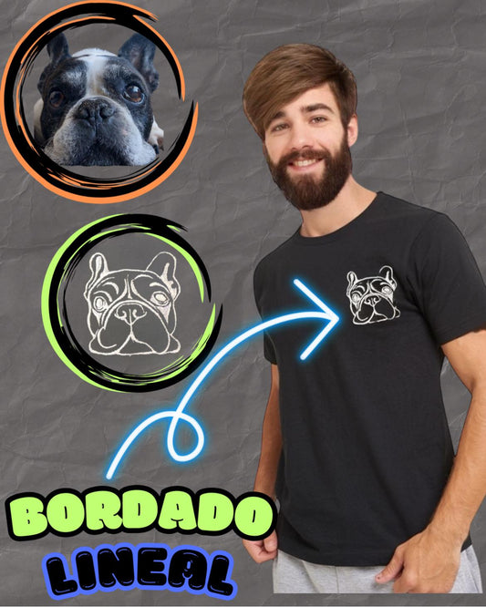 Remera Unisex Bordado con Retrato de Mascota  Lineal (Manga Corta)